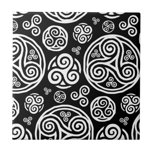 Azulejo Triskels celtas blancas en negro (Frente)