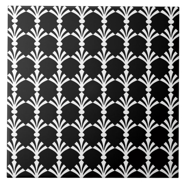 Azulejo Trívet Art Deco Moderno Blanco Y Negro (Frente)