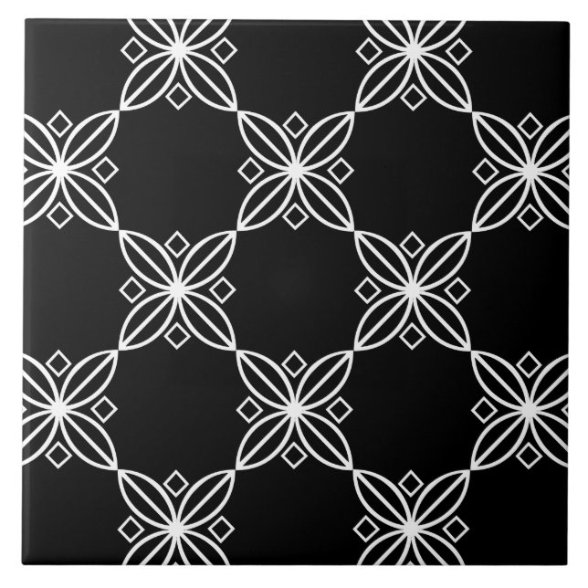 Azulejo Trívet Art Deco Moderno Blanco Y Negro (Frente)