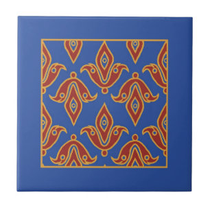 Azulejo Trívet, Borgoña, Azul, Patrón de flores de oro de