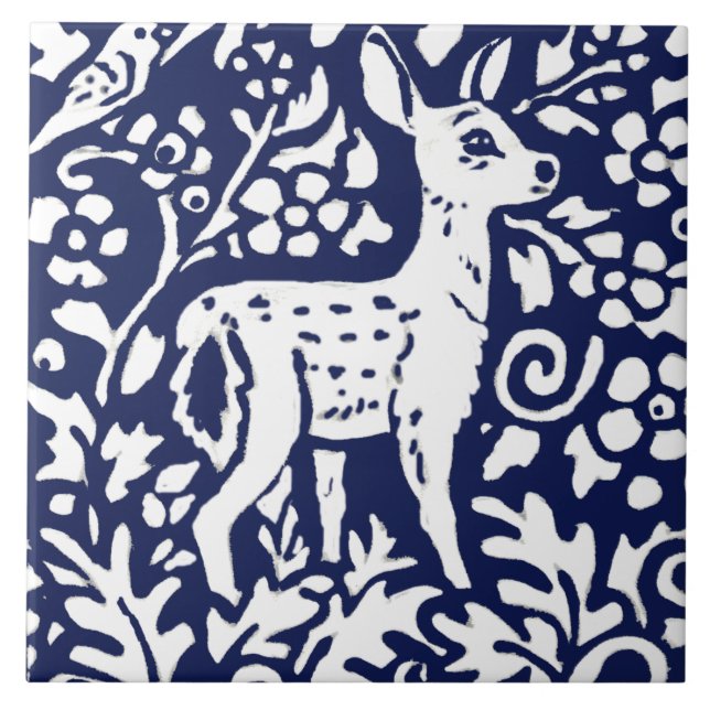 Azulejo Trivet de animales de la Selva Blanca Azul de la M (Frente)