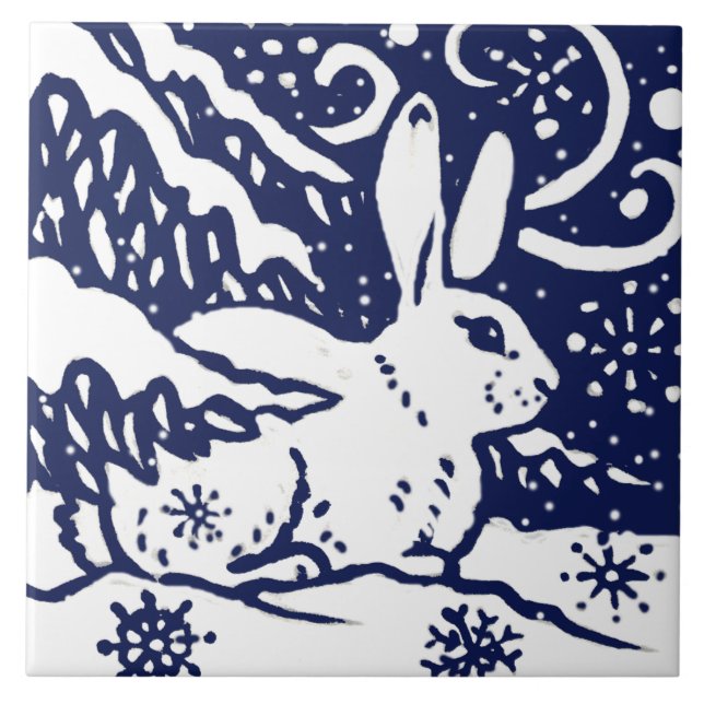 Azulejo Trivet de animales Woodland Conejo de Nieve Blanca (Frente)