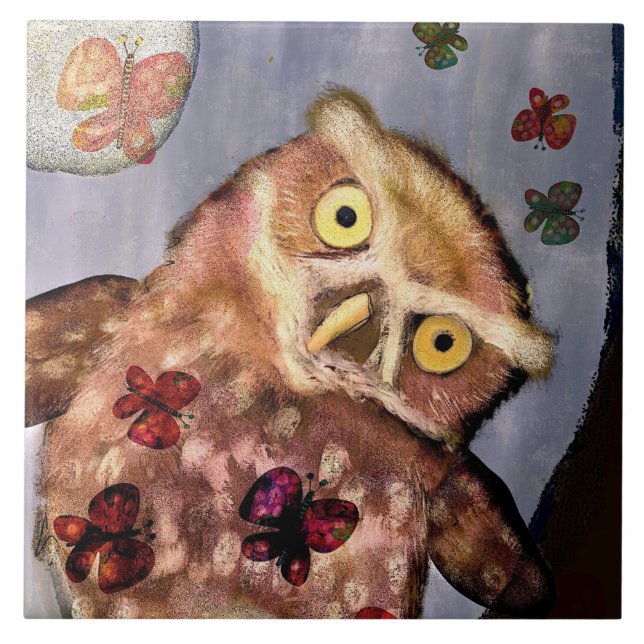 Azulejo Trivet de búho nocturno (Frente)