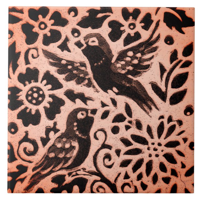 Azulejo Trivet de caída de hoja de harina de pájaro marrón (Frente)