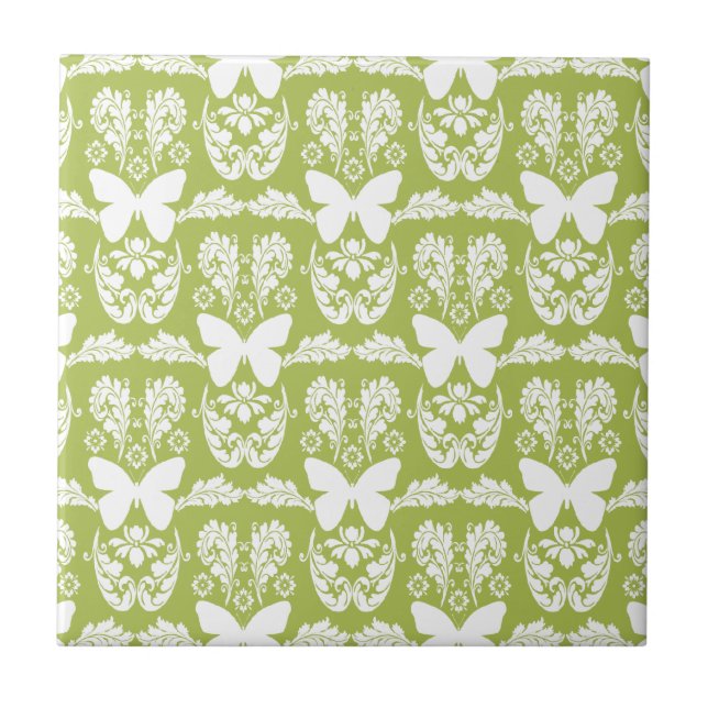 Azulejo Trivet de mosaico de cerámica de la mariposa verde (Frente)