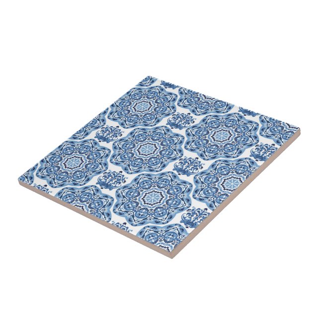 Azulejo Trivet de mosaico de impresión azul (Lado)
