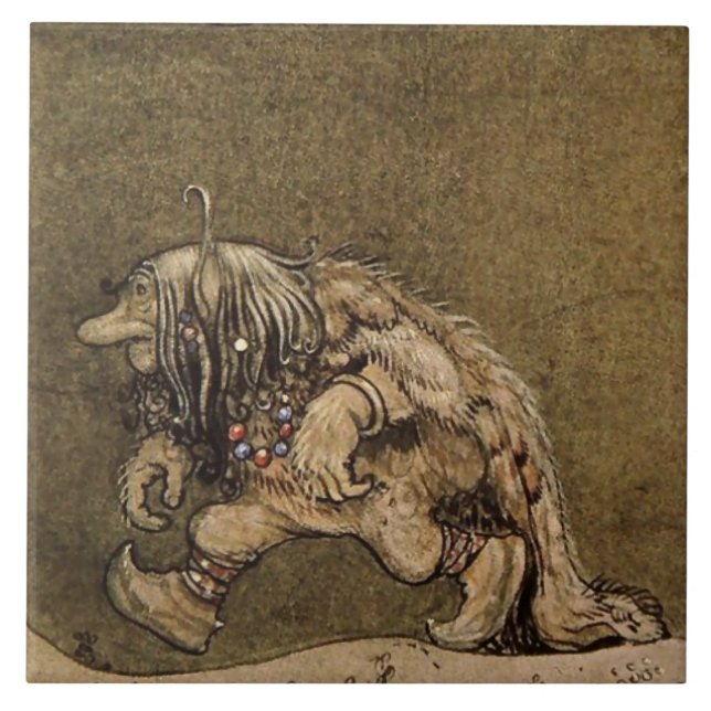 Azulejo "Troll de granja" del artista sueco John Bauer (Frente)