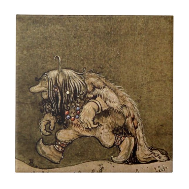 Azulejo "Troll de granja" del artista sueco John Bauer (Frente)
