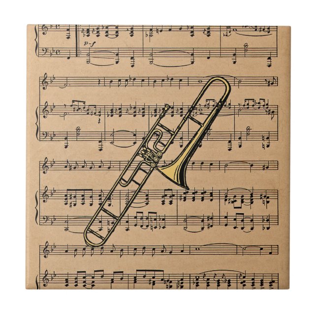 Azulejo Trombone con fondo de música de hojas (Frente)