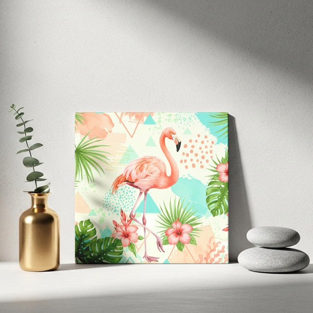Azulejo Tropical Flamingo Watercolor & Geometric Pattern (Subido por el creador)