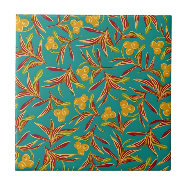 Azulejo Tropical Pattern with Red and Yellow Leaves (Frente)