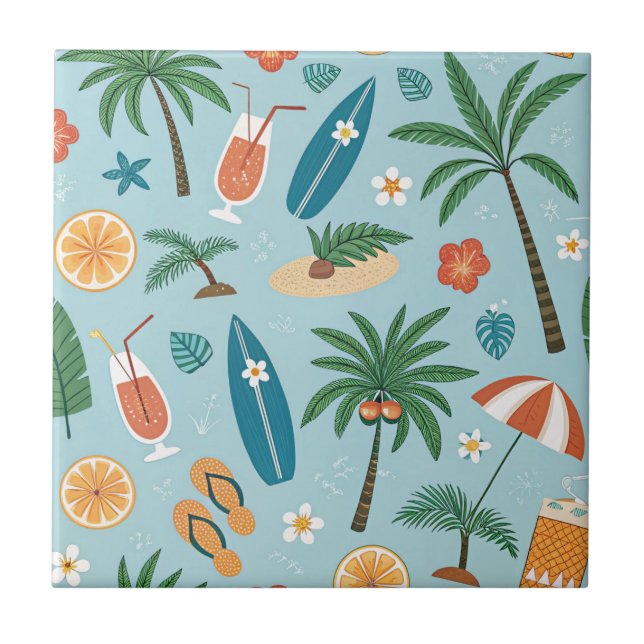 Azulejo Tropical Summer Beach Pattern (2) (Frente)