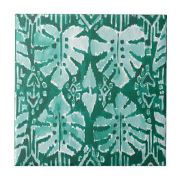 Azulejo Tropical tribal verde hawaiano de la SELVA IKAT