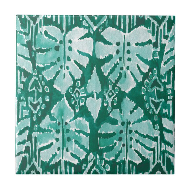 Azulejo Tropical tribal verde hawaiano de la SELVA IKAT (Frente)