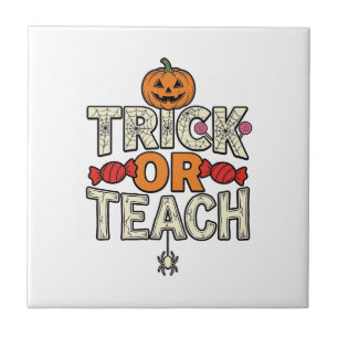 Azulejo Truco o Enseña Halloween Profesor Vintage Vector D