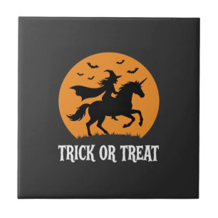 Azulejo Truco o trato Bruja Unicornio Diseño de Halloween_