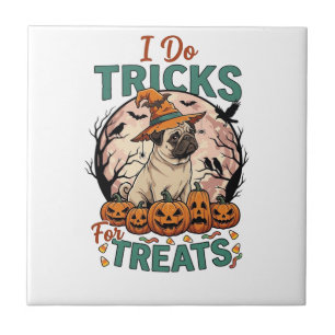 Azulejo Trucos Golosinas Halloween Pug Sombrero de Bruja C