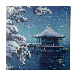 Azulejo Tsuchiya Koitsu - Nieve sobre el Ukimido en Katada