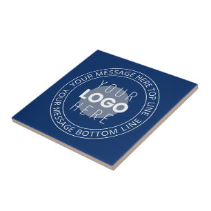 Azulejo Tu logotipo y texto circular personalizable   Azul