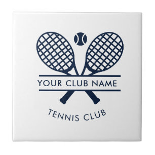 Azulejo Tu nombre de club Tennis Racket Motif Navy Blue