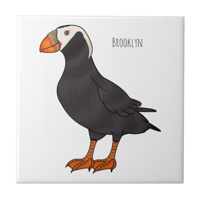 Azulejo Tufted puffin bird cartoon illustration (Frente)
