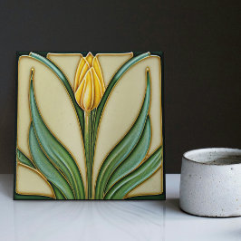 Azulejo Tulipán amarillo en la pared Decoración Art Nouvea