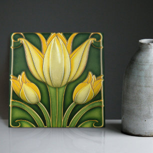 Azulejo Tulipán amarillo Simétrica decoración de pared Art