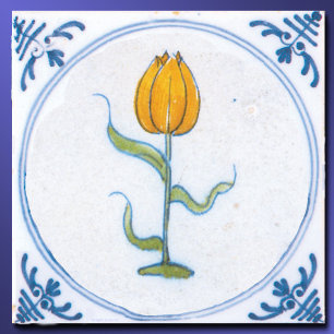 Azulejo Tulipán Amarillo Vintage Delft Azul Blanco