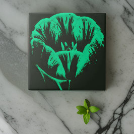 Azulejo Tulipán de arte pop verde artístico sobre negro