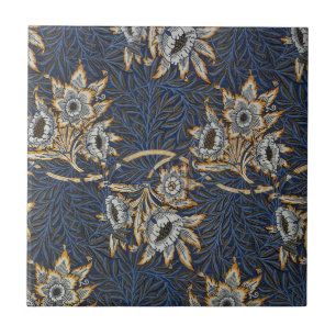Azulejo Tulipán de sauce patrón azul floral de William Mor