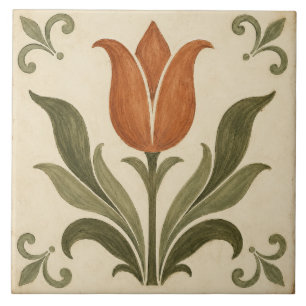 Azulejo Tulipán de terracota vintage botánico arte popular
