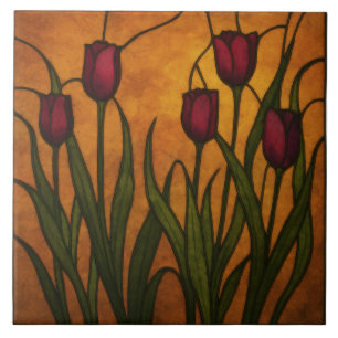 Azulejo Tulipán estilo vidrio emplomado Art Nouveau