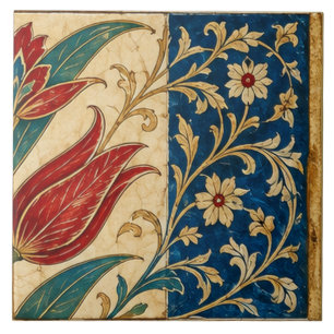 Azulejo Tulipán Rojo Cobalt Blue Otomano Floral  