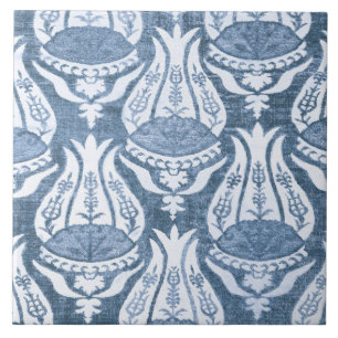 Azulejo Tulipán y Enrejado Arte Floral Azul de William Mor