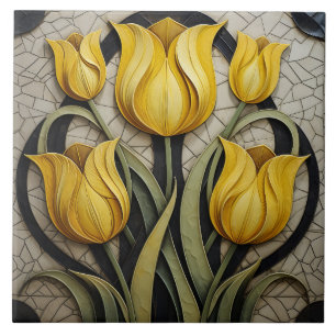 Azulejo Tulipanes amarillos Floral Art Nouveau Inspiración