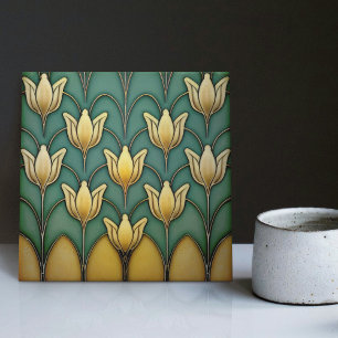 Azulejo Tulipanes Amarillos Simétricos Arte Decorativo de