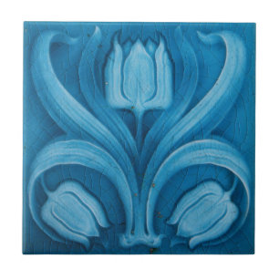Azulejo - Tulipanes Azules Vintage Art Nouveau