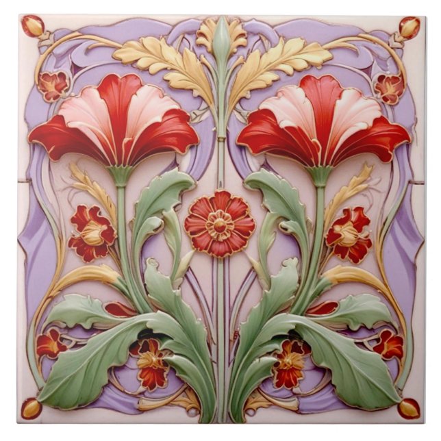 Azulejo Tulipanes de loro rojo y blanco (Frente)