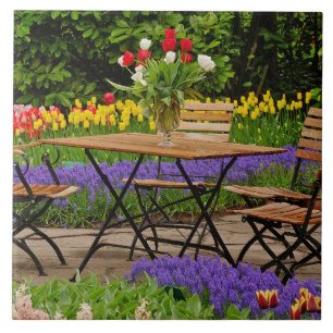 Azulejo Tulipanes de mesa en jardín, Jardines Keukenhof,