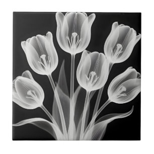 Azulejo Tulipanes en blanco y negro elegantes monocromos