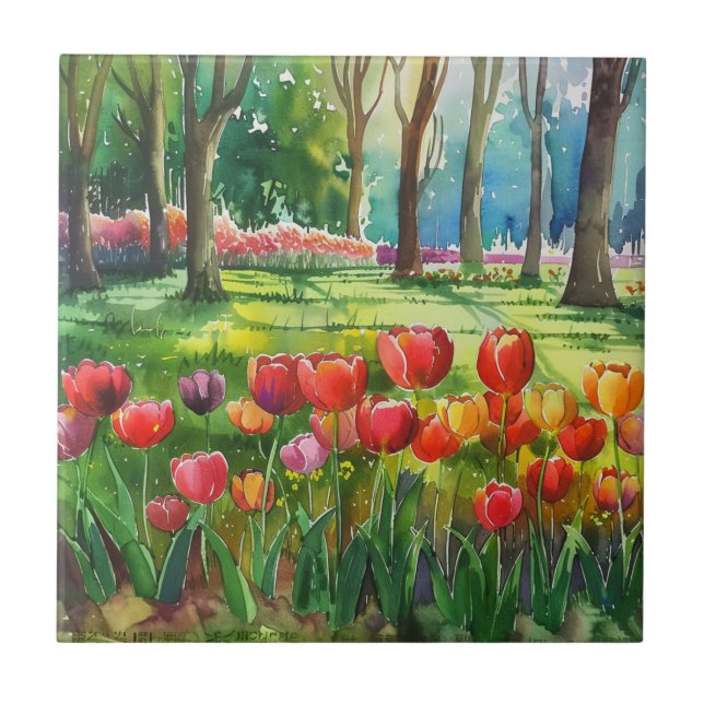 Azulejo Tulipanes en el parque (Frente)