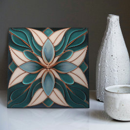 Azulejo Tulipanes en mosaico cerámico azul simétrico Art N