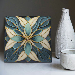 Azulejo Tulipanes en mosaico cerámico azul simétrico Art N