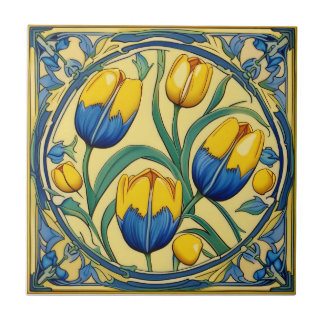 Azulejo Tulipanes en mosaico cerámico de estilo Art Nouvea