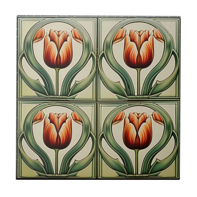 Azulejo Tulipanes en mosaico cerámico de estilo Art Nouvea (Frente)