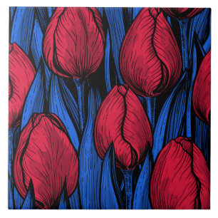Azulejo Tulipanes en rojo y azul