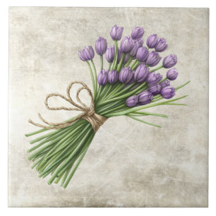 Azulejo Tulipanes Florales Acuarela Rústica con Diseño de 