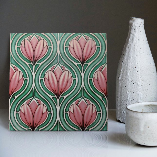 Azulejo Tulipanes morados Patrón simétrico Art Nouveau (Subido por el creador)