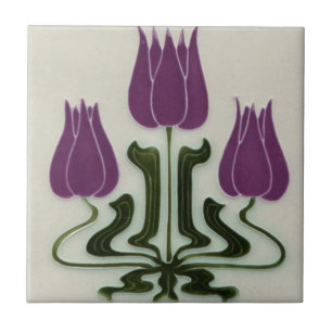 Azulejo - Tulipanes Morados Vintage Art Nouveau