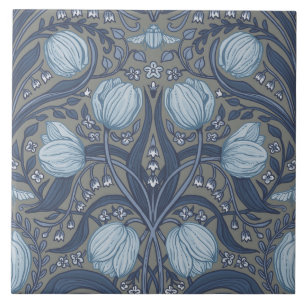 Azulejo Tulipanes Retro Nouveau en azul y peltre